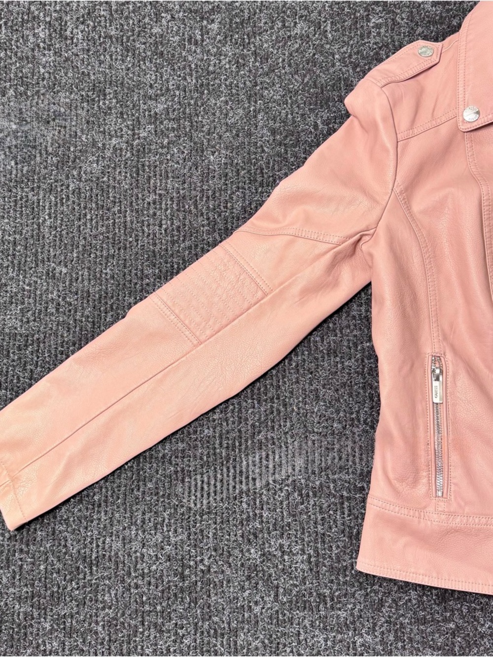 GUESS Pink Moto Jacket Small Faux Leather Blush Biker Style Zip Up - Picture 4 of 10
